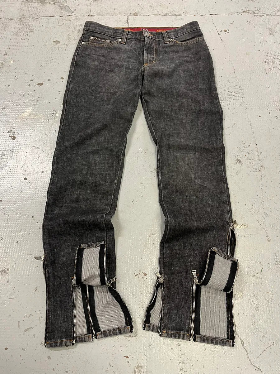AW2003 Dolce & Gabbana Multi Zips Grey Jeans yJkpXrX 0