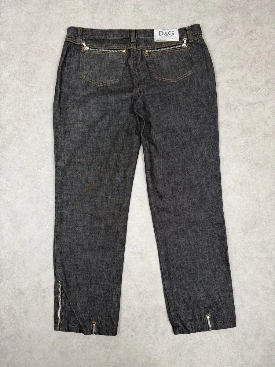 AW2003 Dolce & Gabbana Navy Brut Multi Zips Denim Jeans SIzgpTQ 4