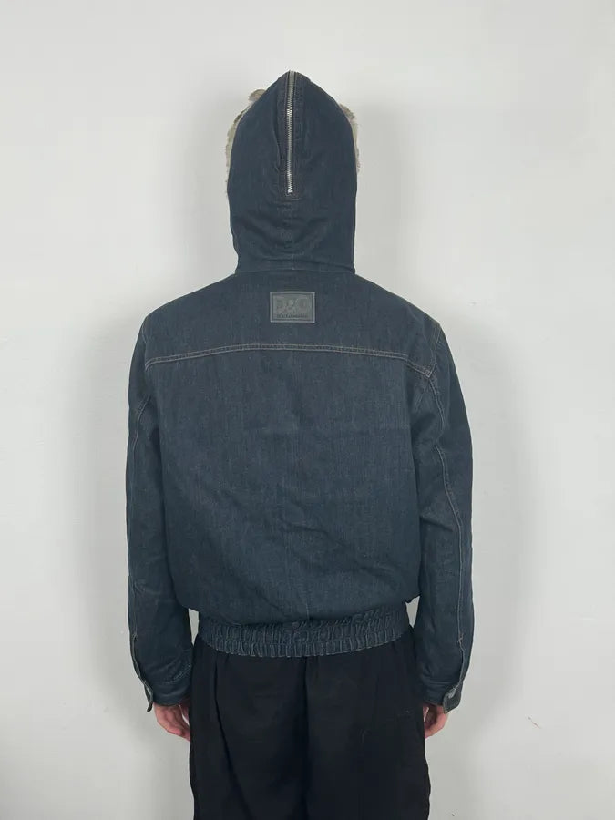 AW2003 Dolce & Gabbana Navy Denim Fur Hood Jacket TsoGYFK 4