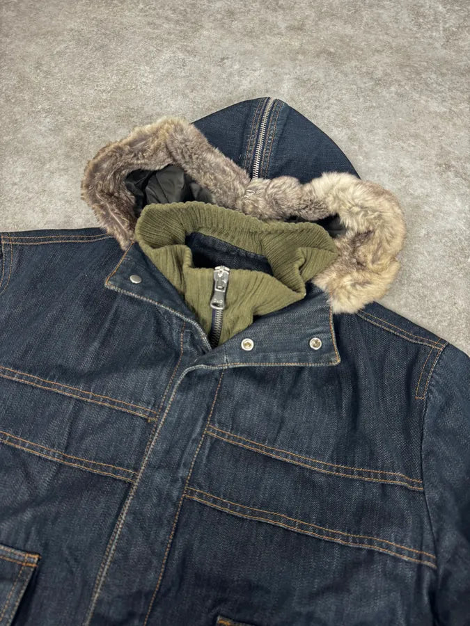 AW2003 Dolce & Gabbana Navy Denim Fur Hood Jacket TsoGYFK 6