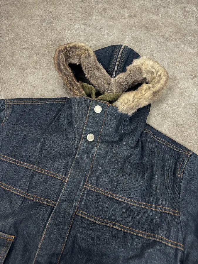 AW2003 Dolce & Gabbana Navy Denim Fur Hood Jacket TsoGYFK 7