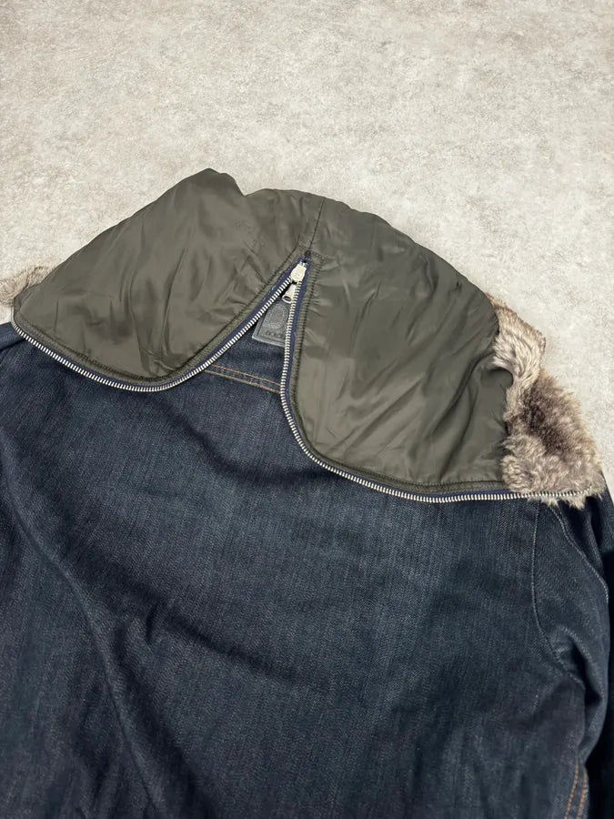 AW2003 Dolce & Gabbana Navy Denim Fur Hood Jacket TsoGYFK 9