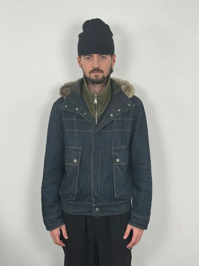 AW2003 Dolce & Gabbana Navy Denim Fur Hood Jacket TsoGYFK 2