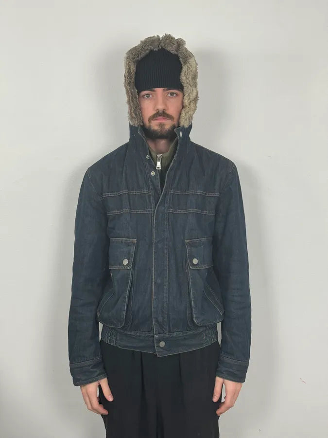 AW2003 Dolce & Gabbana Navy Denim Fur Hood Jacket TsoGYFK 3