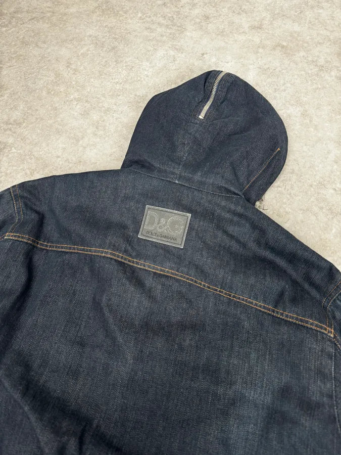 AW2003 Dolce & Gabbana Navy Denim Fur Hood Jacket TsoGYFK 8