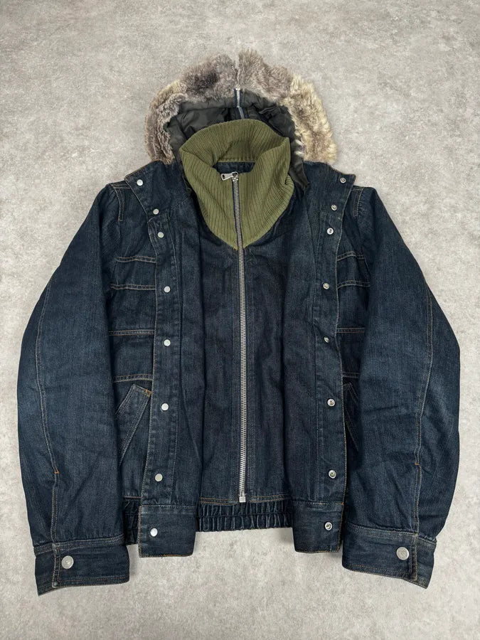 AW2003 Dolce & Gabbana Navy Denim Fur Hood Jacket TsoGYFK 1