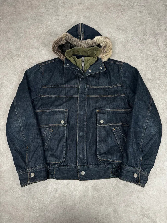 AW2003 Dolce & Gabbana Navy Denim Fur Hood Jacket TsoGYFK 0