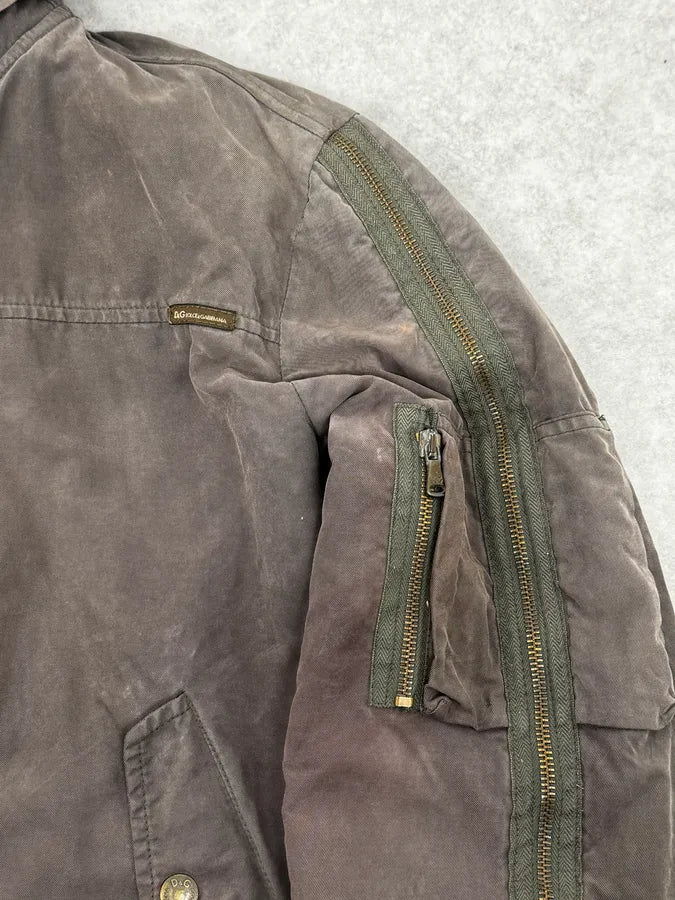 AW2003 Dolce & Gabbana Olive Green Arm Zips Bomber Jacket GzhplXB 9