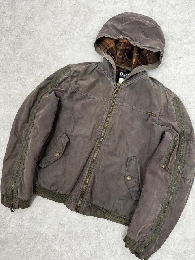 AW2003 Dolce & Gabbana Olive Green Arm Zips Bomber Jacket GzhplXB 5