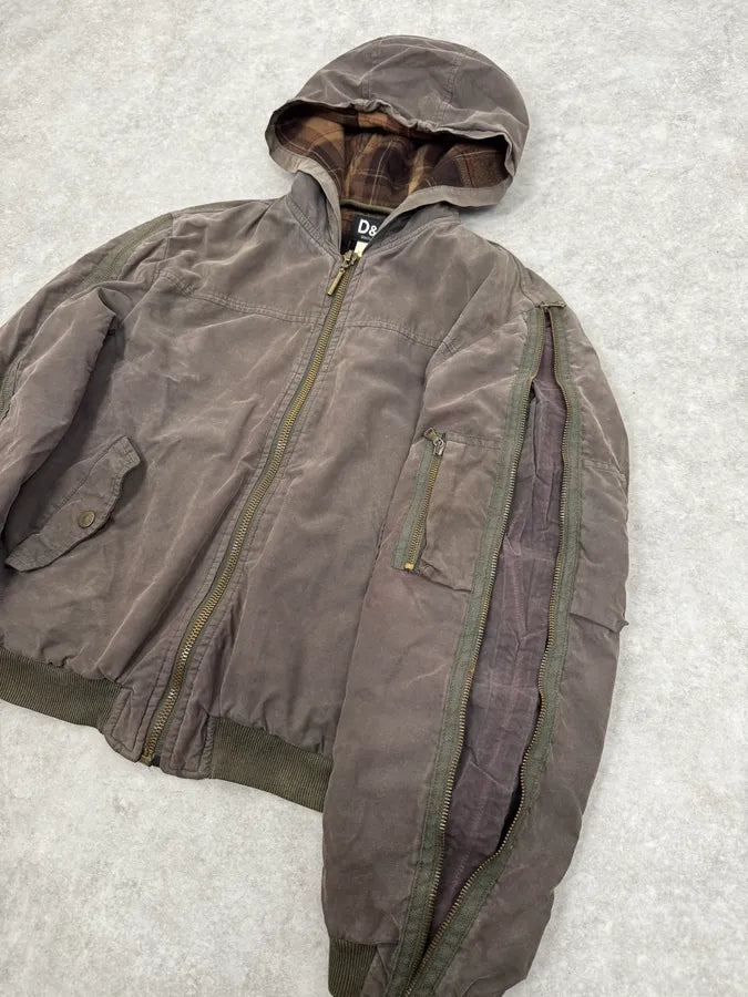 AW2003 Dolce & Gabbana Olive Green Arm Zips Bomber Jacket GzhplXB 6