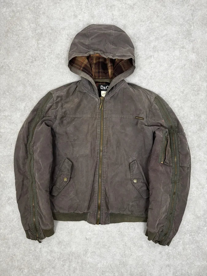 AW2003 Dolce & Gabbana Olive Green Arm Zips Bomber Jacket GzhplXB 0