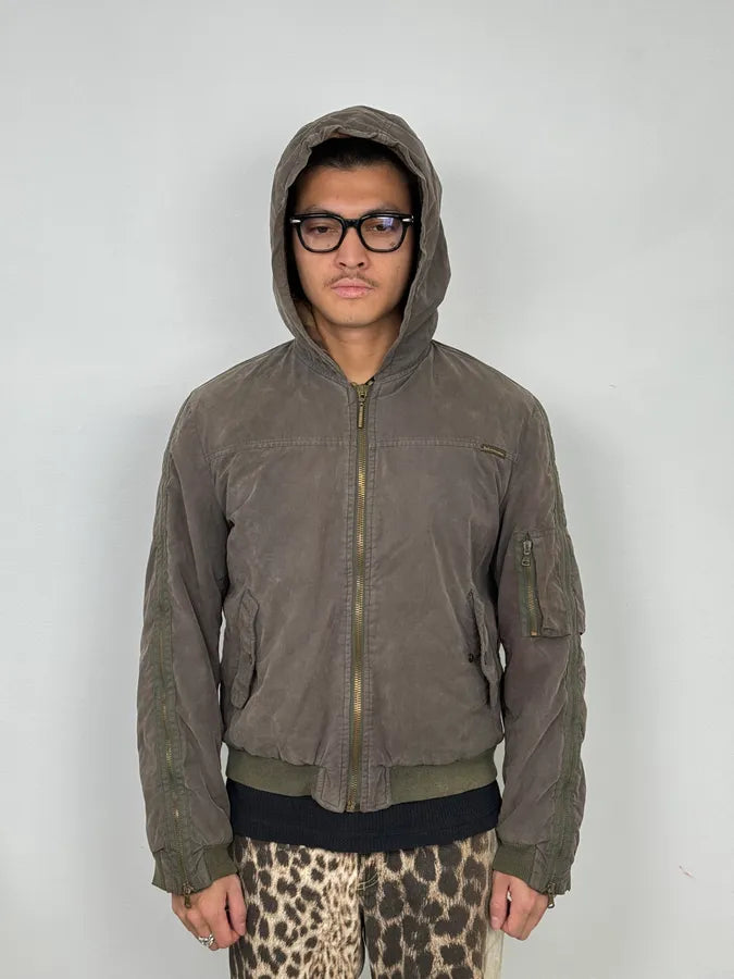 AW2003 Dolce & Gabbana Olive Green Arm Zips Bomber Jacket GzhplXB 1