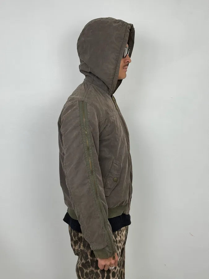 AW2003 Dolce & Gabbana Olive Green Arm Zips Bomber Jacket GzhplXB 2