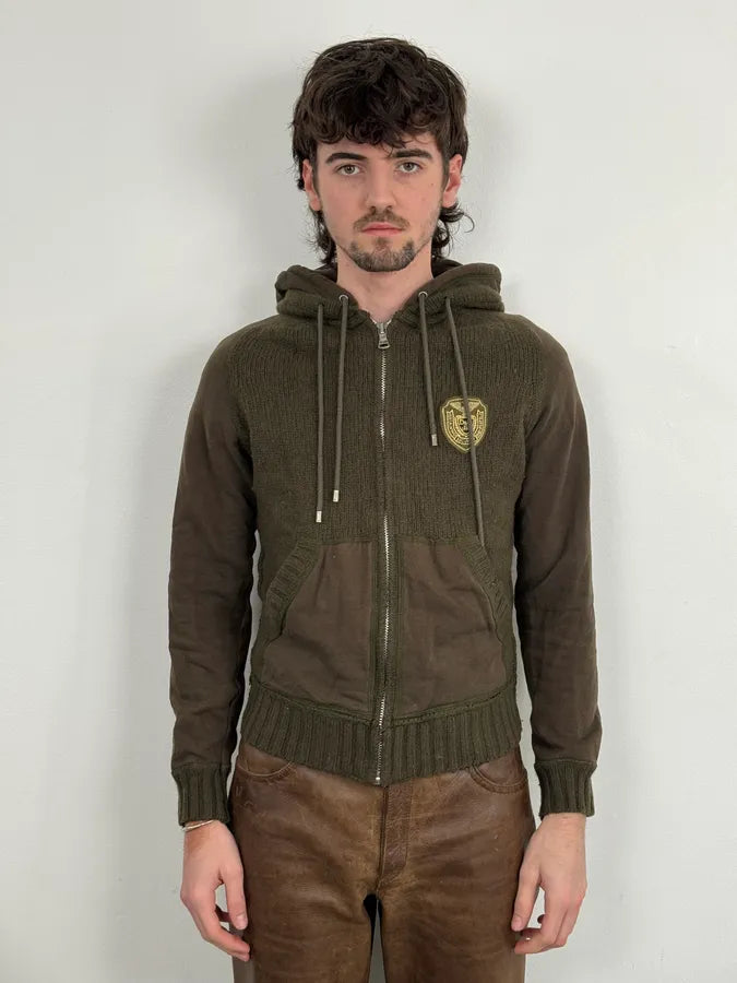 AW2003 Dolce & Gabbana Olive Green Wool Hooded Zip-up Sweater jNagGYo 1