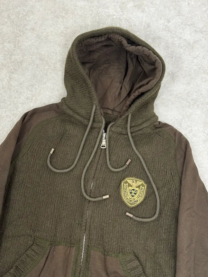AW2003 Dolce & Gabbana Olive Green Wool Hooded Zip-up Sweater jNagGYo 4