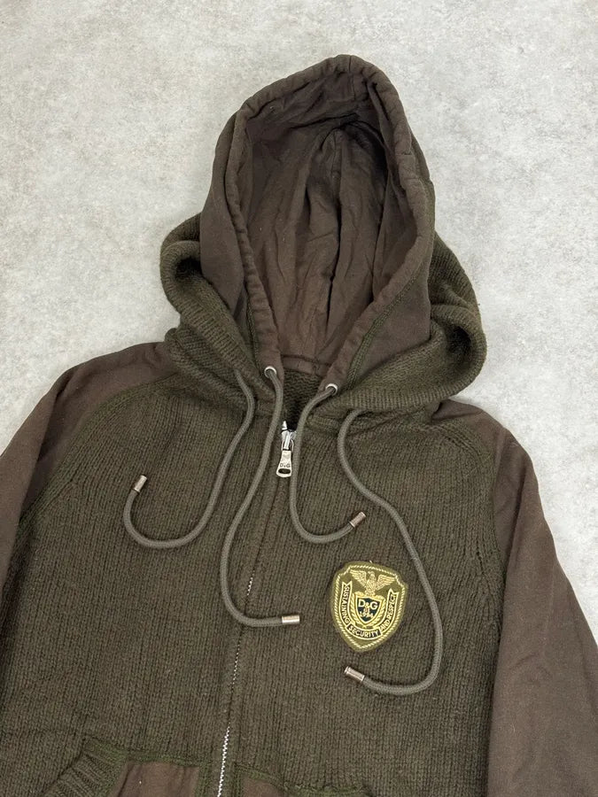 AW2003 Dolce & Gabbana Olive Green Wool Hooded Zip-up Sweater jNagGYo 5