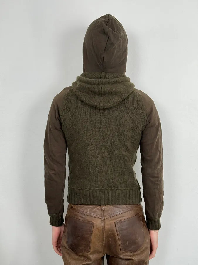 AW2003 Dolce & Gabbana Olive Green Wool Hooded Zip-up Sweater jNagGYo 2