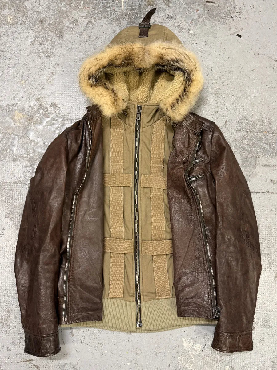 AW2003 Dolce & Gabbana Parachute Buffalo Shearling Brown Leather Fur Hooded Jacket lqcADqD 0