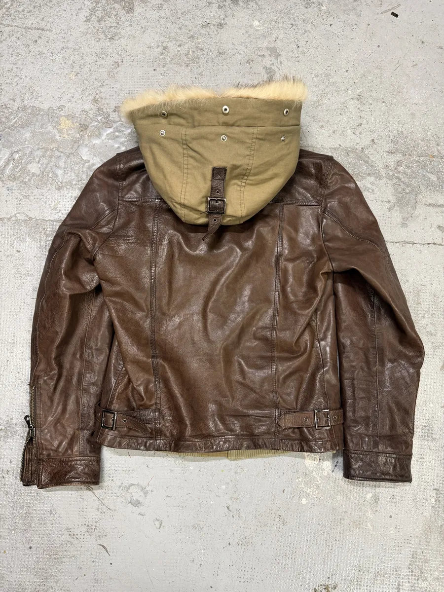 AW2003 Dolce & Gabbana Parachute Buffalo Shearling Brown Leather Fur Hooded Jacket lqcADqD 2