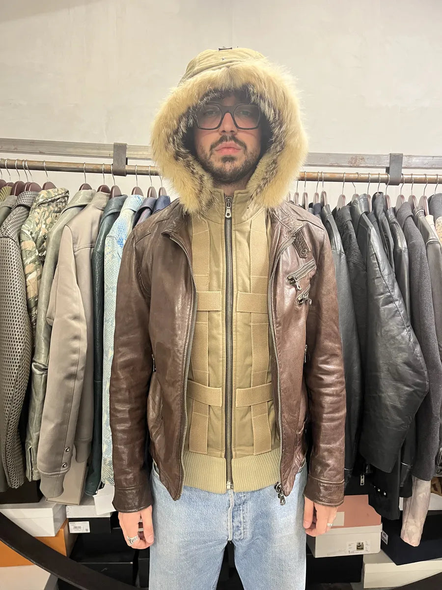 AW2003 Dolce & Gabbana Parachute Buffalo Shearling Brown Leather Fur Hooded Jacket lqcADqD 3