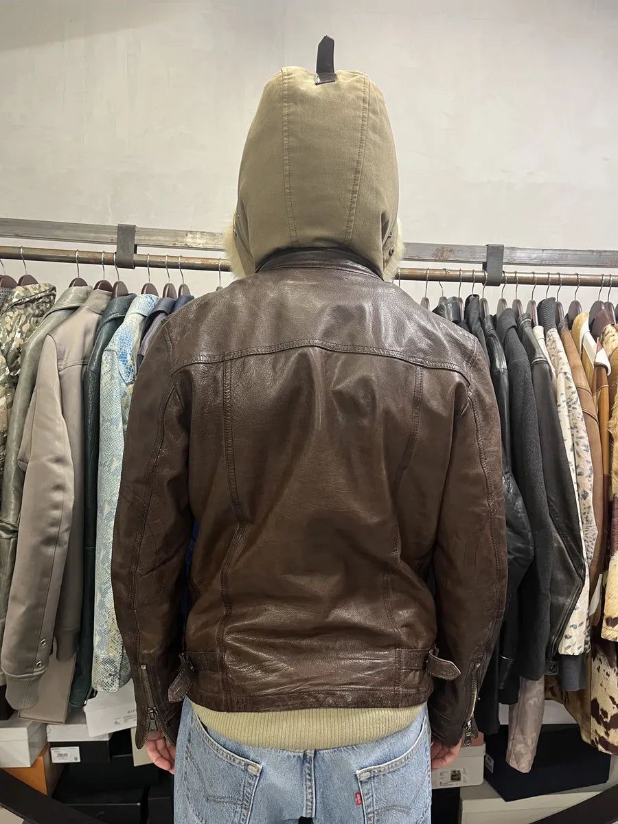 AW2003 Dolce & Gabbana Parachute Buffalo Shearling Brown Leather Fur Hooded Jacket lqcADqD 4