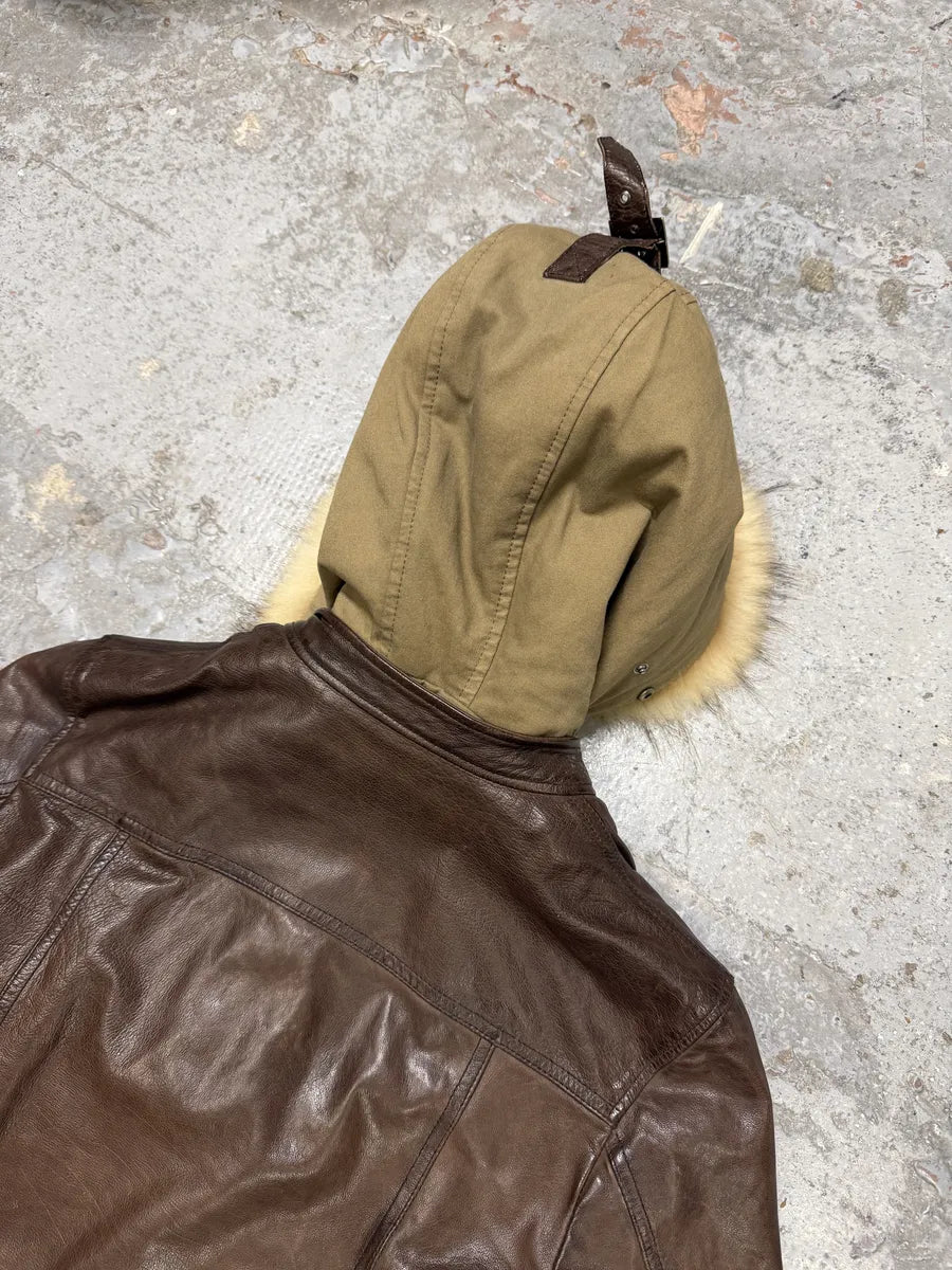 AW2003 Dolce & Gabbana Parachute Buffalo Shearling Brown Leather Fur Hooded Jacket lqcADqD 6