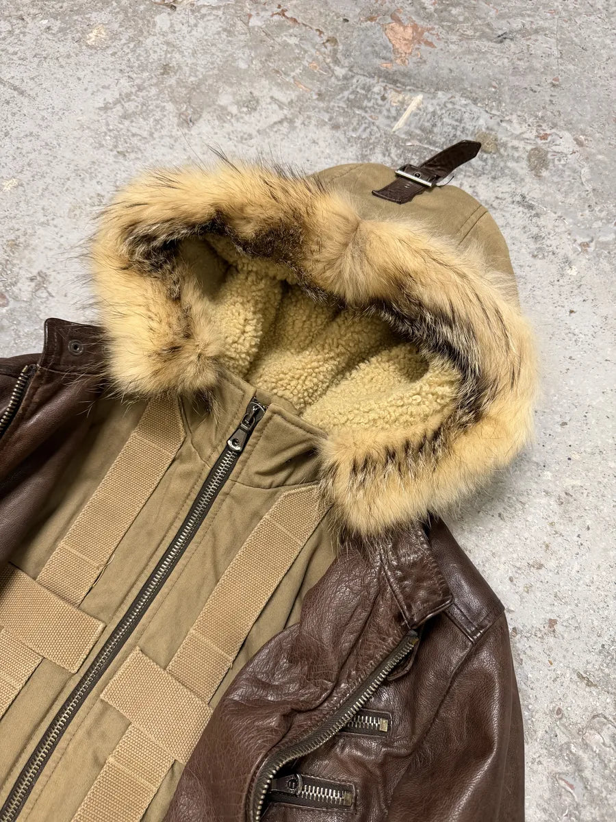 AW2003 Dolce & Gabbana Parachute Buffalo Shearling Brown Leather Fur Hooded Jacket lqcADqD 7