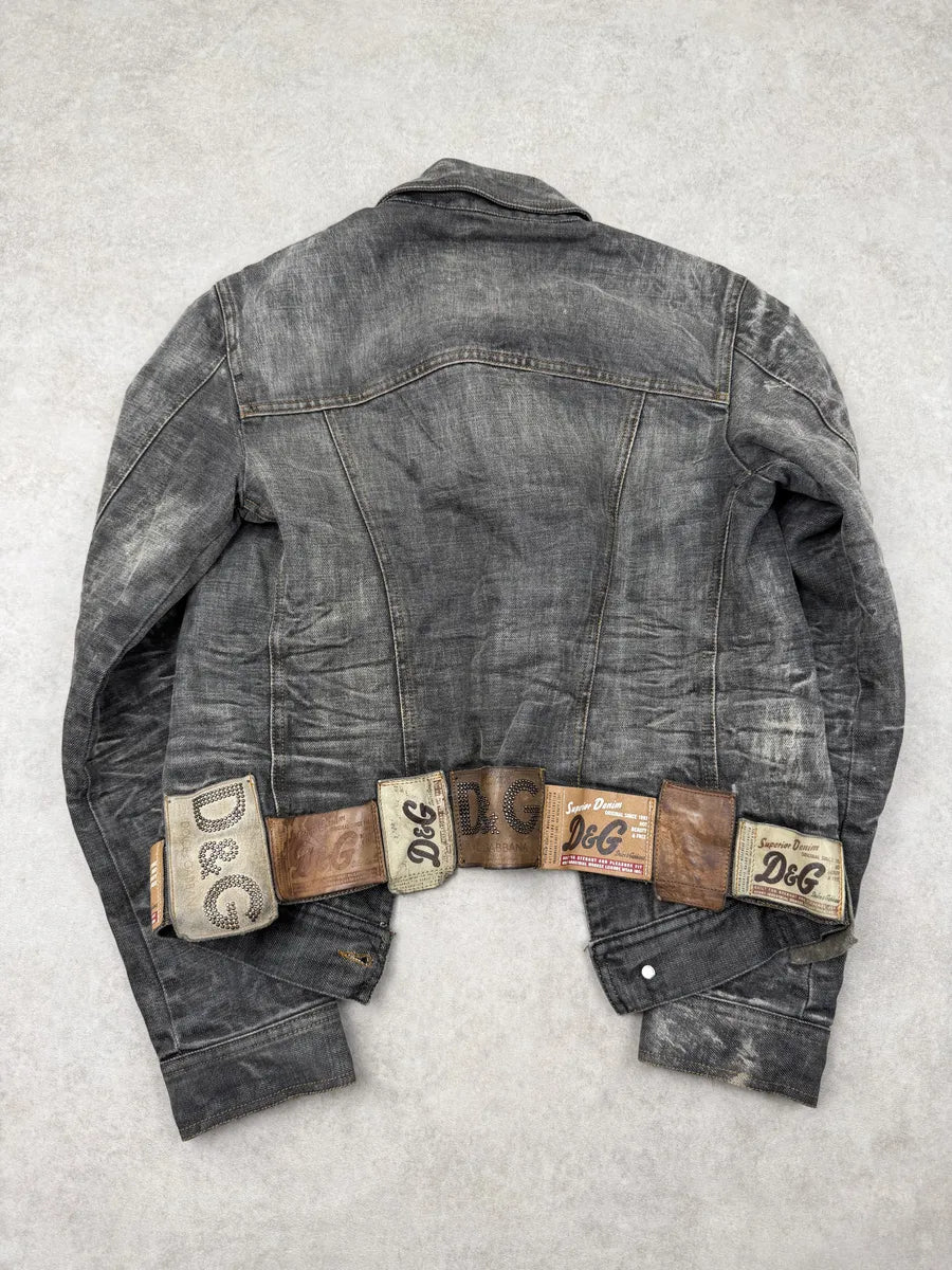 AW2003 Dolce & Gabbana Patchs Dark Grey Washed Denim Jacket HVtZKBB 11