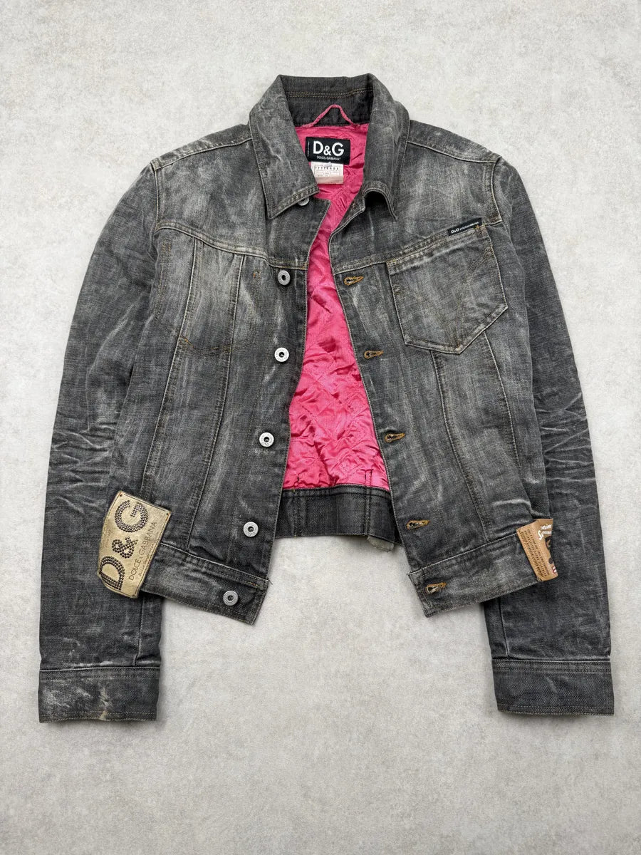 AW2003 Dolce & Gabbana Patchs Dark Grey Washed Denim Jacket HVtZKBB 7