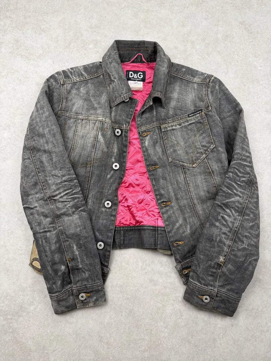 AW2003 Dolce & Gabbana Patchs Dark Grey Washed Denim Jacket HVtZKBB 8
