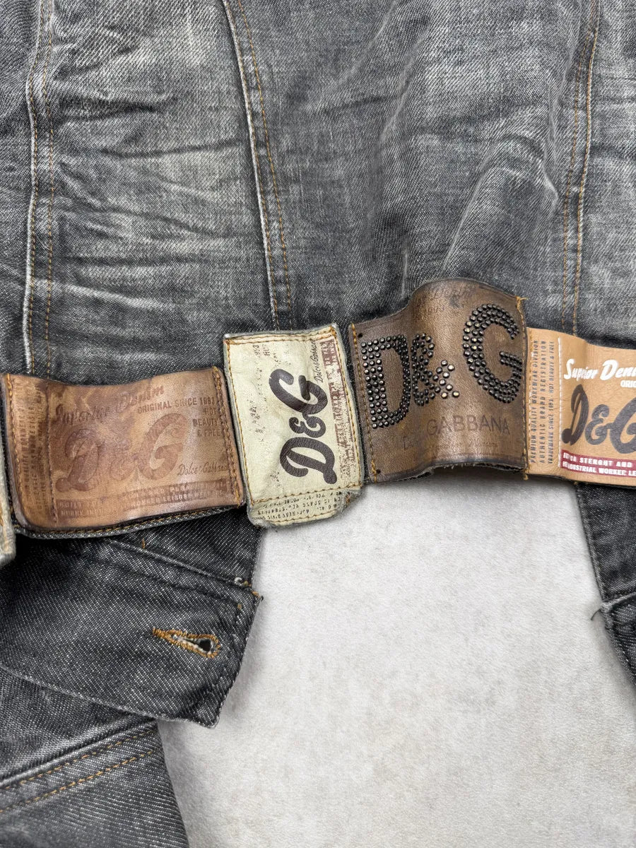 AW2003 Dolce & Gabbana Patchs Dark Grey Washed Denim Jacket HVtZKBB 9