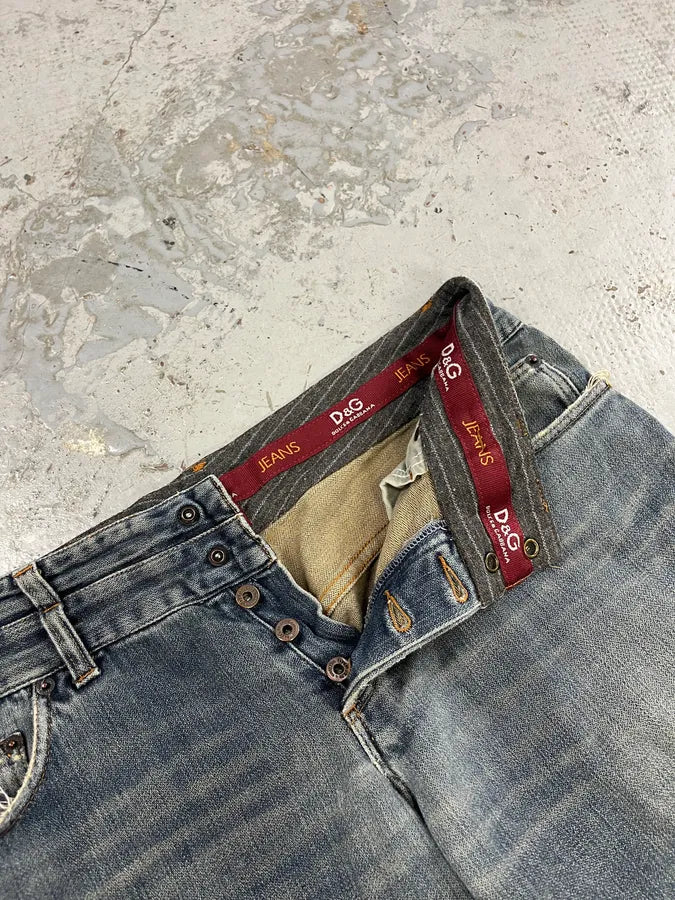 AW2003 Dolce & Gabbana Raw Blue Double Waisted Denim Jeans IEEwsHA 10