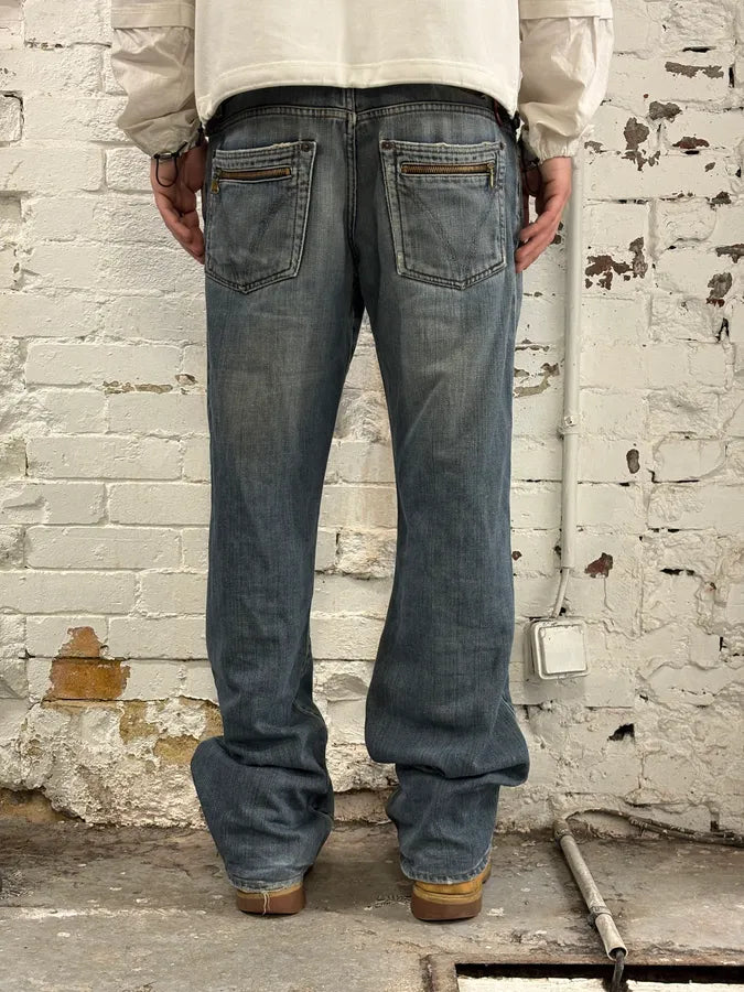 AW2003 Dolce & Gabbana Raw Blue Double Waisted Denim Jeans IEEwsHA 3