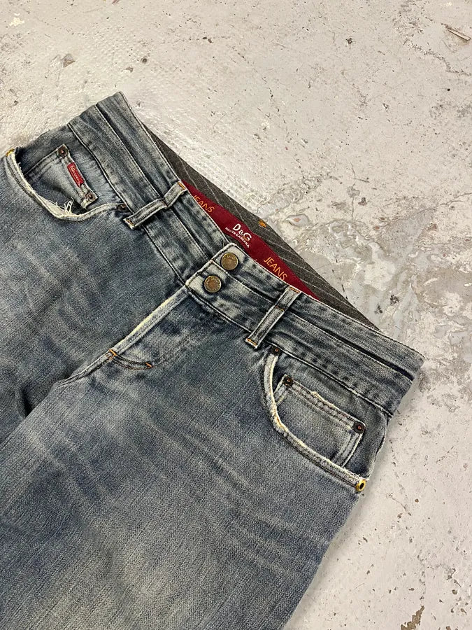 AW2003 Dolce & Gabbana Raw Blue Double Waisted Denim Jeans IEEwsHA 5