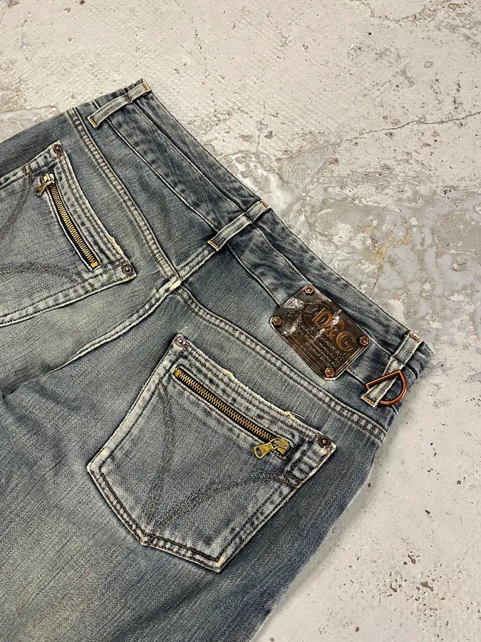 AW2003 Dolce & Gabbana Raw Blue Double Waisted Denim Jeans IEEwsHA 8