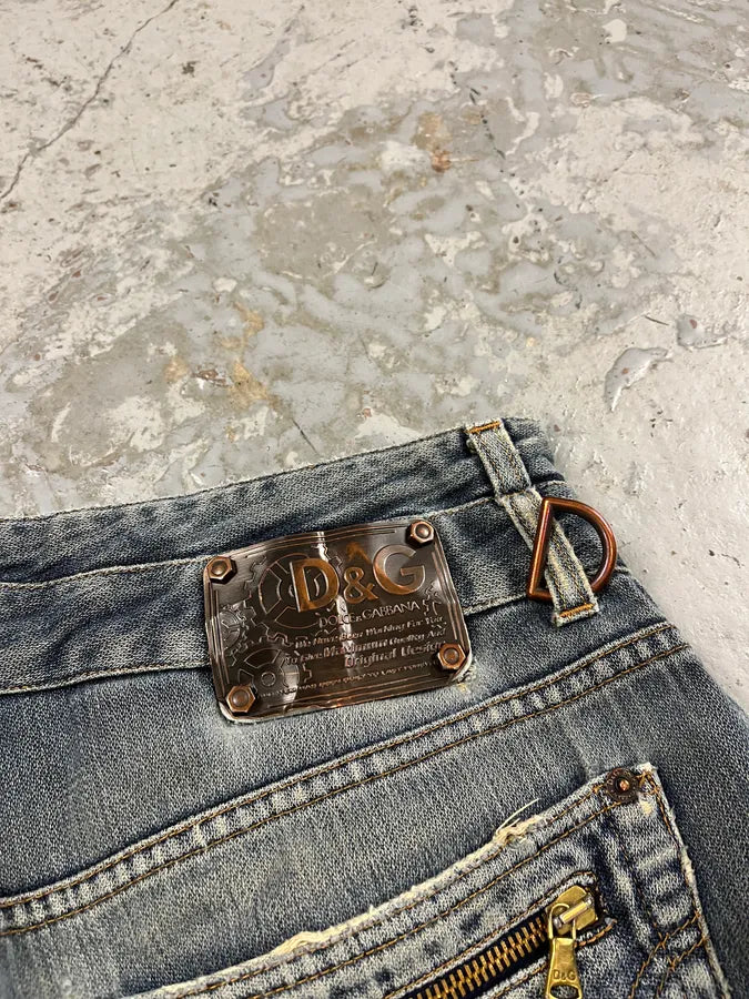 AW2003 Dolce & Gabbana Raw Blue Double Waisted Denim Jeans IEEwsHA 9