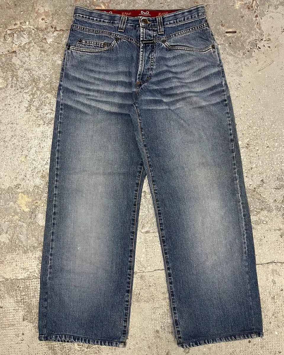 AW2003 Dolce & Gabbana Raw Blue Faded Denim Jeans (S) oKQQdCx 0