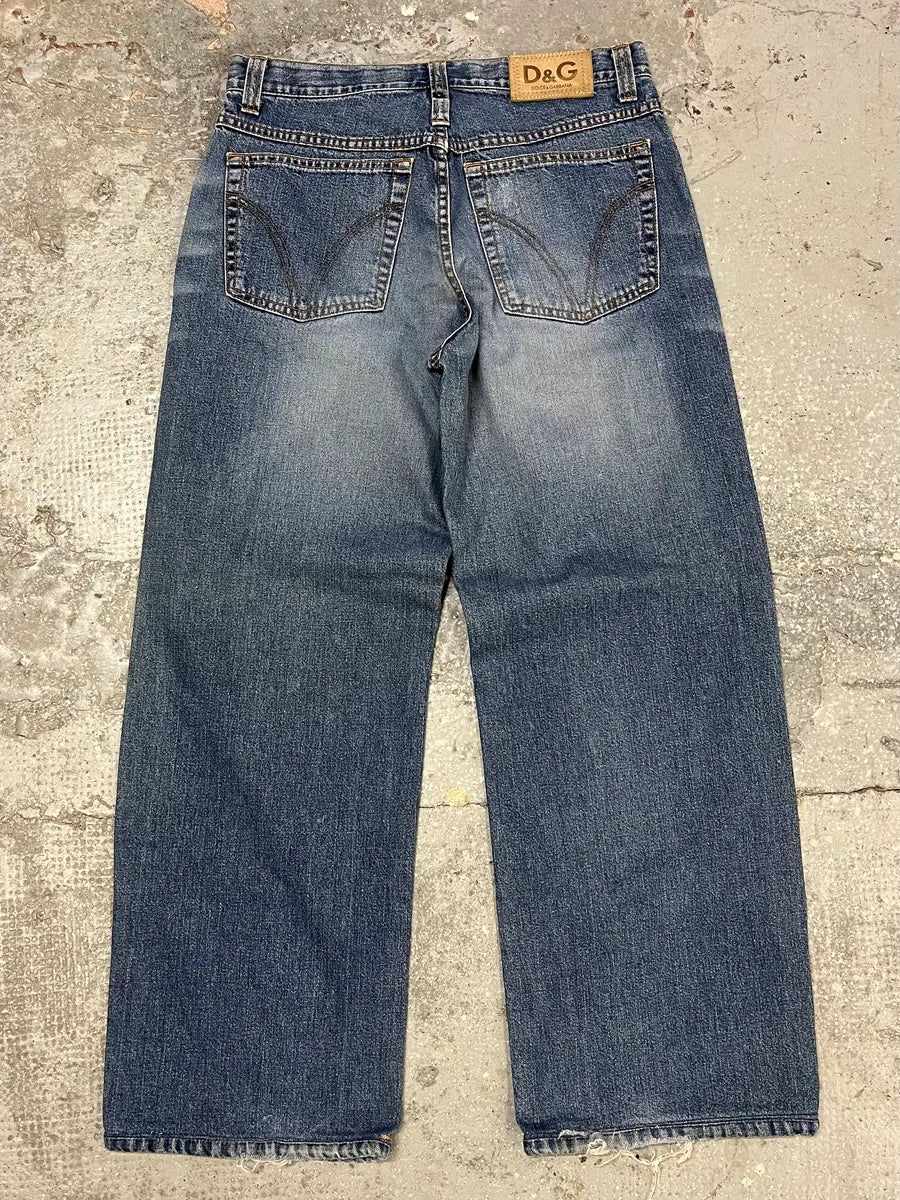 AW2003 Dolce & Gabbana Raw Blue Faded Denim Jeans (S) oKQQdCx 2