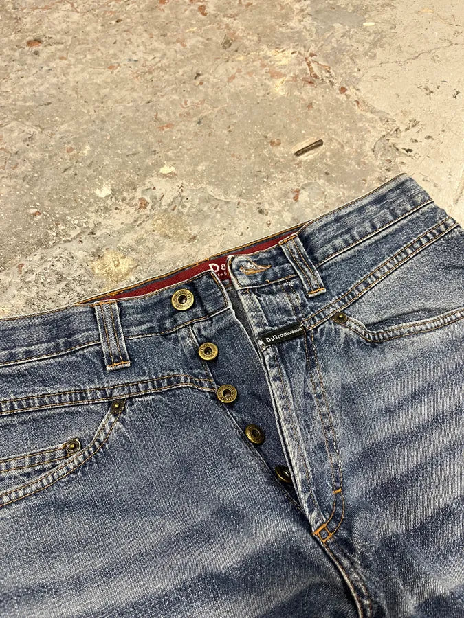 AW2003 Dolce & Gabbana Raw Blue Faded Denim Jeans (S) oKQQdCx 3