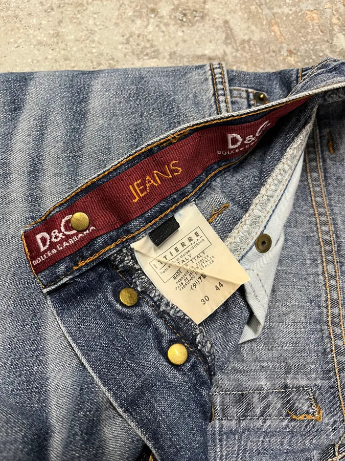 AW2003 Dolce & Gabbana Raw Blue Faded Denim Jeans (S) oKQQdCx 4