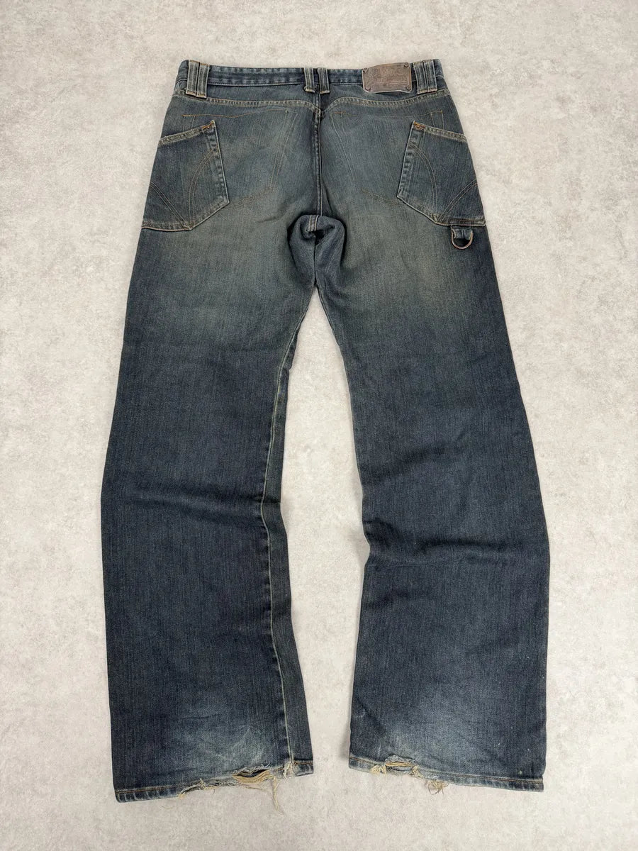 AW2003 Dolce & Gabbana Raw Faded Blue Denim Jeans vbiZXeP 1