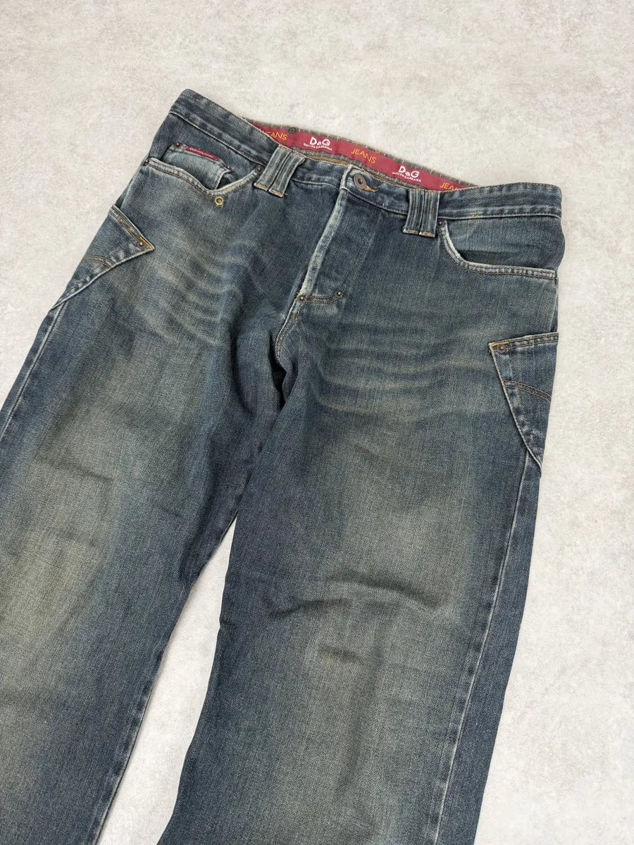 AW2003 Dolce & Gabbana Raw Faded Blue Denim Jeans vbiZXeP 5