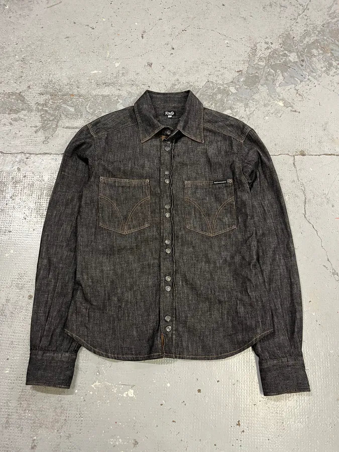AW2003 Dolce & Gabbana Raw Grey Denim Snap Buttoned Shirt qExxSSV 0