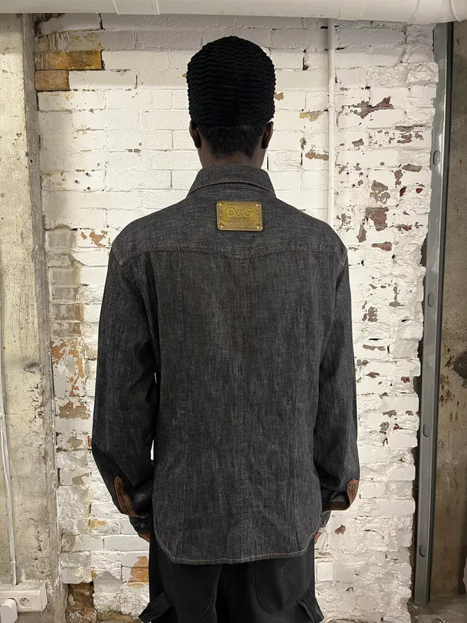 AW2003 Dolce & Gabbana Raw Grey Denim Snap Buttoned Shirt qExxSSV 2