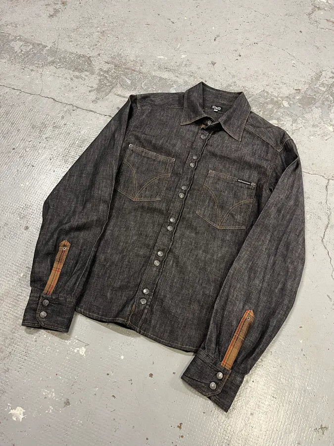 AW2003 Dolce & Gabbana Raw Grey Denim Snap Buttoned Shirt qExxSSV 3