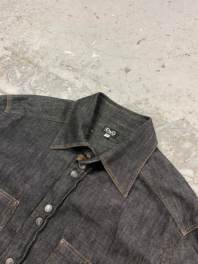 AW2003 Dolce & Gabbana Raw Grey Denim Snap Buttoned Shirt qExxSSV 4