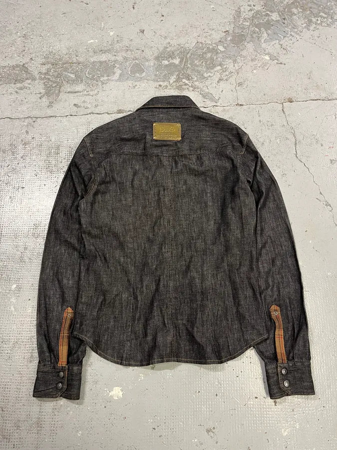 AW2003 Dolce & Gabbana Raw Grey Denim Snap Buttoned Shirt qExxSSV 6