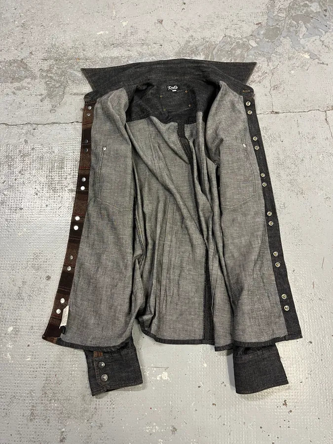 AW2003 Dolce & Gabbana Raw Grey Denim Snap Buttoned Shirt qExxSSV 9