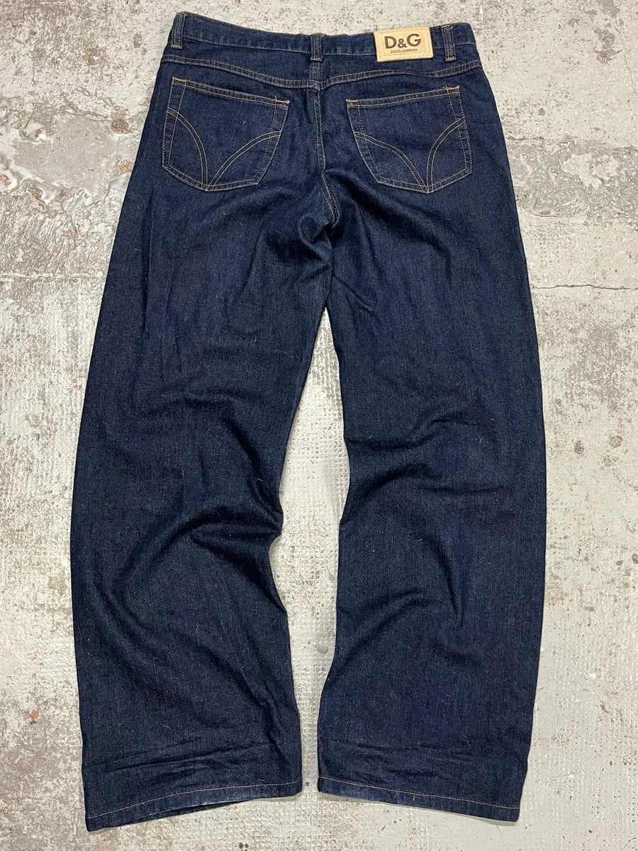 AW2003 Dolce & Gabbana Raw Navy Blue Denim Jeans xrkINZE 5