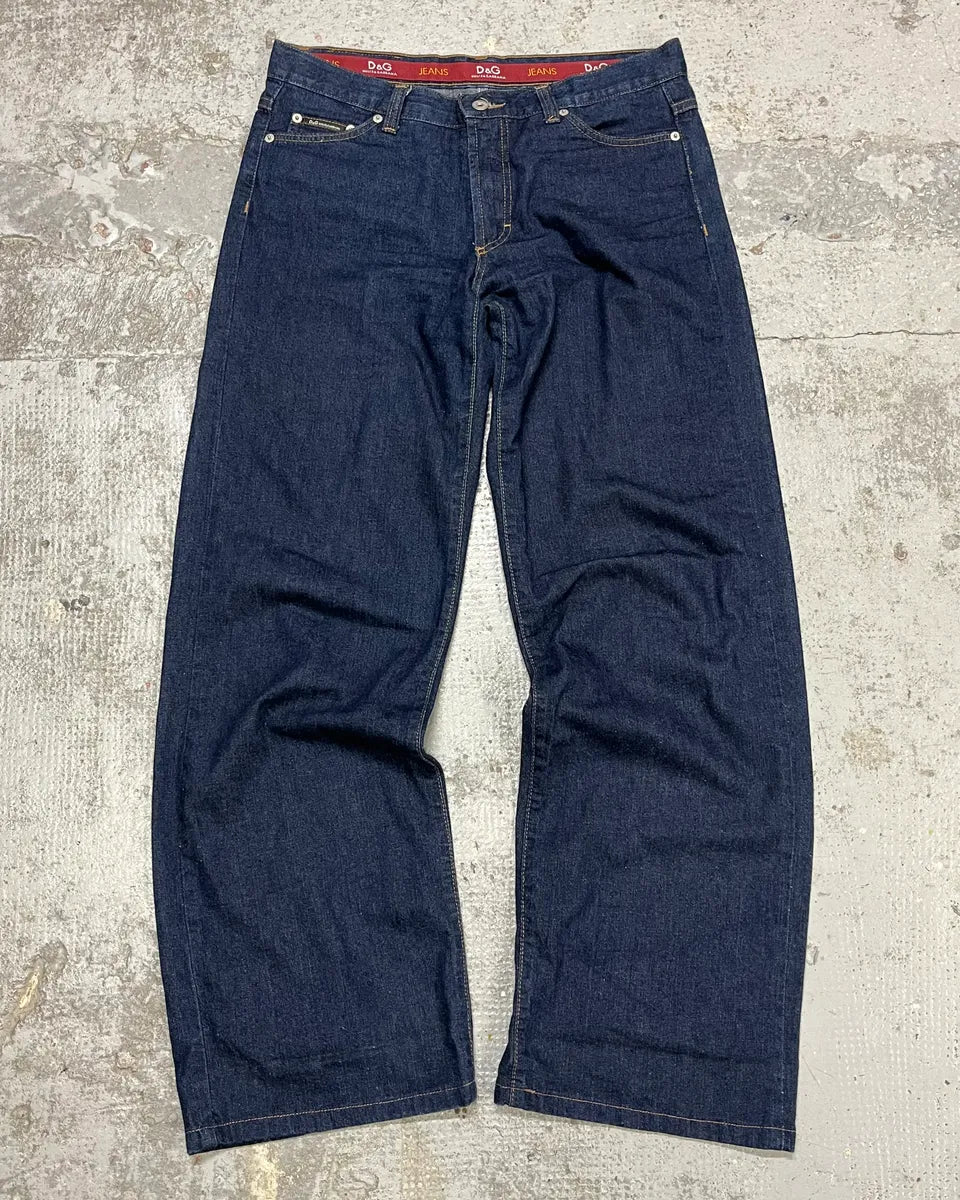 AW2003 Dolce & Gabbana Raw Navy Blue Denim Jeans xrkINZE 0